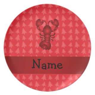 Personalized name lobster red christmas trees plate