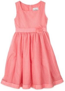 Rare Editions  Girls 7 16 Mesh Dotted Dress,Coral,12: Clothing