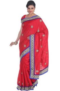 Sareez Women's Raw Silk Embroidered Party and Festival Saree: Clothing