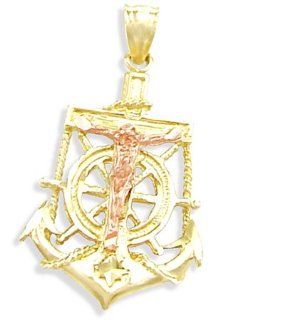 Jesus Anchor Pendant 14k Yellow Gold Cross Charm: Jewel Tie: Jewelry