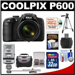 Nikon Coolpix P600 Wi Fi Digital Camera (Black) with 32GB Card + Case + Tripod + Flash/LED Light + Kit : Camera & Photo
