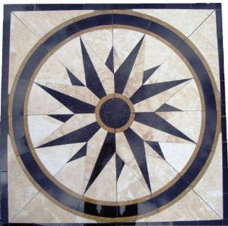 Tile Floor Medallion Marble Mosaic North Star Design 34"    