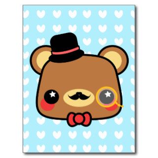 Adorable Cartoon Kawaii Bear Mustache Postcard