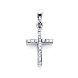 14k White Gold Princess Cut Diamond Cross Pendant 1/4ct (H I Color, I Clarity): Jewelry