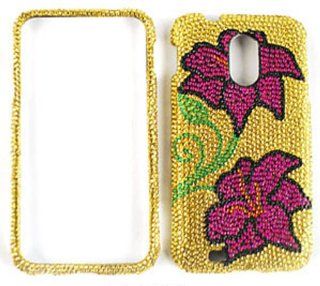 SAMSUNG GALAXY SII EPIC 4G TOUCH D710 2 PINK FLOWERS ON GOLD BLING CASE ACCESSORY SNAP ON PROTECTOR ACCESSORY: Cell Phones & Accessories