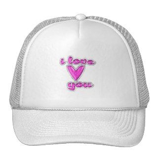 045 I Love You pink glitter heart expressions Mesh Hats