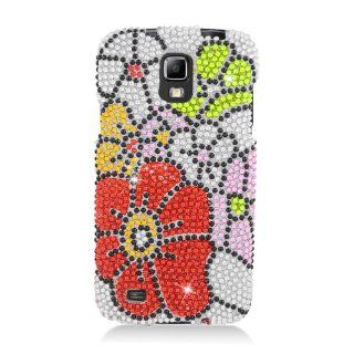 SAMSUNG GALAXY S4 ACTIVE I537 FULL DIAMOND BLING GREEN AND RED FLOWER SNAP ON HARD 2 PIECE PLASTIC CELL PHONE CASE: Cell Phones & Accessories