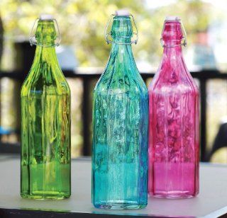 GLASS DECORATIVE BOTTLE(3) Green, Blue, Rose One Liter Ea Brand NEW Gift Boxed: Kitchen & Dining