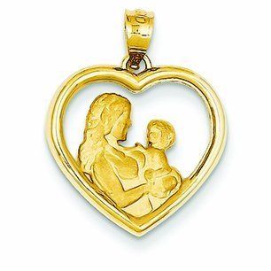 14K Gold Mom/Baby Heart Charm: Jewelry