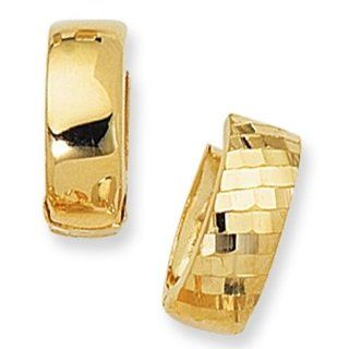 14k Yellow Gold Snuggable Huggie Reversible Earrings (15 mm): Hoop Earrings: Jewelry
