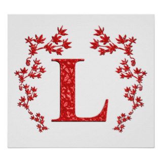 Monogram Letter L Red Leaves Poster