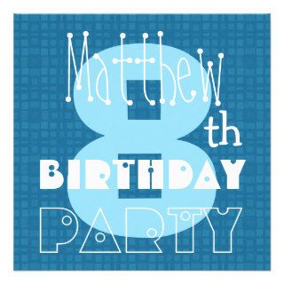 Kid's 8th Birthday Eight Year Old Blue White 008 Invite