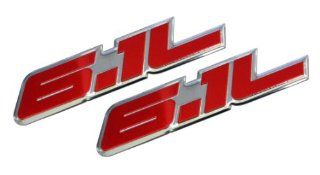 2 x (Pair / Set) 6.1L Liter Red & Polished Silver Hemi Engine Real Aluminum Emblem Badge for Dodge Charger Challenger Magnum Jeep Grand Cherokee Chrysler 300C SRT 8 SRT8 SRT RT: Automotive