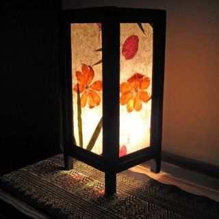 Mulberry Paper Wood Frame Table Lamp/Lantern, Flower Design, Approx. 5"L x 5"W x 11"H, Approx. 56"L Electric Cord, Fully Assembled & Bulb included    