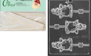 Cybrtrayd 00045St50 C464 Festive Penguin Lolly Christmas Chocolate/Candy Mold with 50 4.5 Inch Lollipop Sticks: Kitchen & Dining