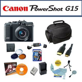 Ultimate Package Featuring The Canon PowerShot G15 Digital Camera, 3 Piece HD Filter Kit, 16Gb High Speed Memory Card, Extra Battery Pack + 1 Hour AC/DC Battery Charger And More : Point And Shoot Digital Camera Bundles : Camera & Photo