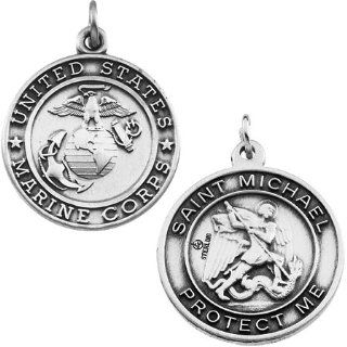 Sterling Silver St. Michael Us Marines Medal With 24.00 Inch Chain 22.50 mm: CleverEve: Jewelry