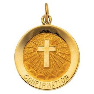 14k Yellow Gold 18mm Polished Confirmation Medal Pendant for Necklace w/ cross: Jewelry