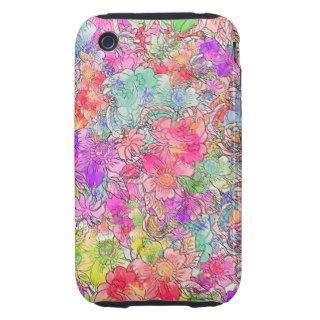Bright Pink Red Watercolor Floral Drawing Sketch Tough iPhone 3 Covers