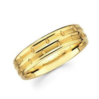Solid 14k Yellow Gold Ladies Mens Hammered Satin Wedding Ring Band 6MM Size 9.5: Jewelry