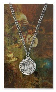 Saint Hubert 3/4 inch Pewter Medal Pendant Necklace with Holy Prayer Card: Pendant Necklaces: Jewelry