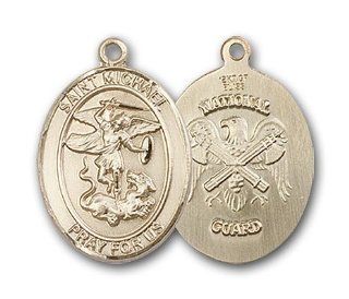 14kt Solid Gold Pendant Saint St. Michael / Nat'l Guard Medal 3/4 x 1/2 Inches Police Law Officers/EMTs 8076  Comes with a Black velvet Box: Jewelry