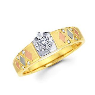 .16ct Diamond 14k Tri 3 Three Color Gold Engagement Ring (G H Color, I1 Clarity): Jewelry