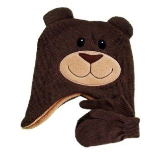 Critter Collection Infant & Toddler Boys Brown Bear Winter Hat & Mittens Set: Clothing