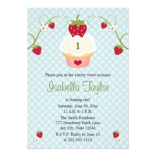 Blue Strawberry Cupcake Birthday Invitation Any Ag