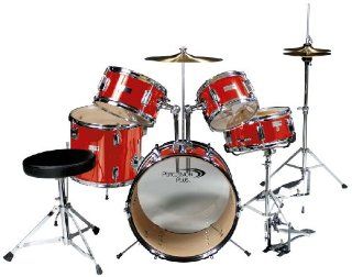 Percussion Plus 5 piece Junior Drum Set w/Hi hat   Red: Musical Instruments