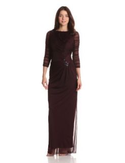Adrianna Papell Women's Draped Gown with Brooches, Raisin, 4 Dresses