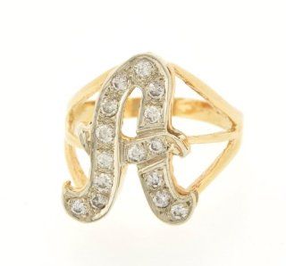 14k Yellow Gold Diamond Initial "A" Ring: Jewelry