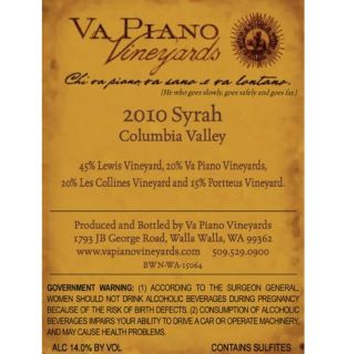 2009 Va Piano Vineyards Syrah 750 mL: Wine