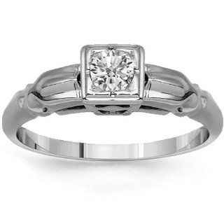 14K White Gold Womens Diamond Solitaire Engagement Ring 0.15 Ctw   5: Avianne & Co: Jewelry