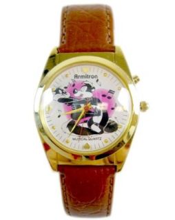 Looney Tunes Pepe Le Pew Watch   Pepe Le Pew In Love Musical Watch (Black Leather Band): Apparel Accessories: Clothing