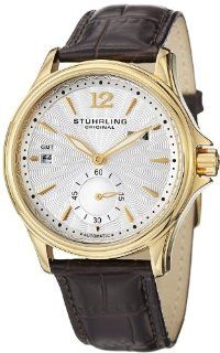 Stuhrling Original Men's 483.3335K2 Symphony Eternity GMT Automatic Date Gold Tone Brown Leather Strap Watch: Watches