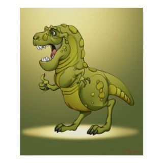 Happy Cartoon Dinosaur Giving the Thumbs Up Poster