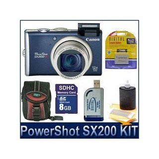 Canon PowerShot SX200 IS Digital Camera (Blue), 12.1 MP, 12x Optical Zoom, 3" LCD, Deluxe Carrying Case, 8 GB SD Card, BP 5LCL 1150mah Battery Pack, 3pc. Lens Cleaning Kit, SD USB 2.0 Card Reader  Camera & Photo