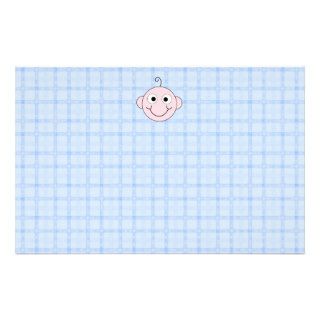 Cute Baby Boy. Blue Check Background. Personalized Stationery
