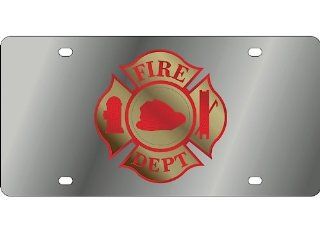 Fire Department Cross Stainless Steel Metal Front Vanity License Plate #492 Automotive