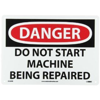 NMC D508RB OSHA Sign, Legend "DANGER   DO NOT START MACHINE BEING REPAIRED", 14" Length x 10" Height, Rigid Plastic, Black on White Industrial Warning Signs