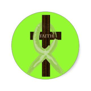 Lime Lymphoma Awareness Ribbon on a Cross Round Sticker