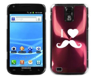 Rose Red Samsung Galaxy S II T989 T mobile Aluminum Plated Hard Back Case Cover J266 I Heart Love Mustache: Cell Phones & Accessories