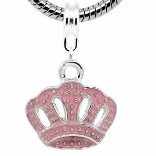 " Pink Princess Crown " Charm Bead Spacer Compatible Compatible with Pandora Chamilia Kay Troll Bracelet: Jewelry