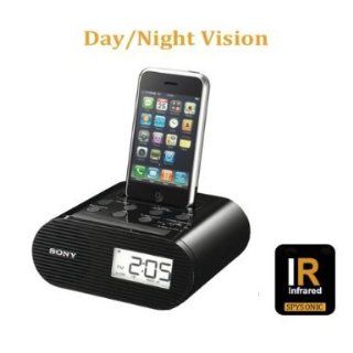 TRUE DAY AND NIGHT VISION SONY CLOCK RADIO DOCKING STATION SELF RECORDING DVR HIDDEN CAMERA COLOR HIGH RESOLUTION 550 WITH 720X480 FULL D1 RECORDING : Spy Cameras : Camera & Photo