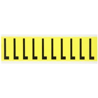 Brady 3440 L 2 1/4" Height, 7/8" Width, B 498 Repositionable Coated Vinyl Cloth, Black On Yellow Color 34 Series Indoor Letter Label, Legend "L" (10 Labels Per Card) Industrial Warning Signs