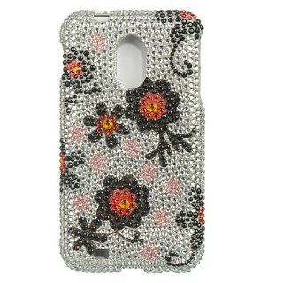 VMG SPRINT SAMSUNG GALAXY S2 EPIC 4G TOUCH BLING CASE   SILVER w/ BLACK & PINK DAISY FLOWER FLORAL GEM DESIGN Rhinestones Design Hard 2 Pc Plastic Snap On Case Cover for SPRINT Samsung Galaxy S II S2 SII 2 EPIC 4G TOUCH Cell Phone [SPRINT MODEL ONLY] *