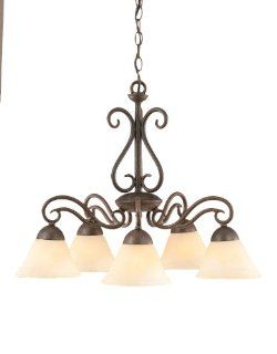 Toltec Lighting 47 BRZ 503 Olde Iron Five Light Down light Chandelier Bronze Finish with Amber Marble Glass, 7 Inch    