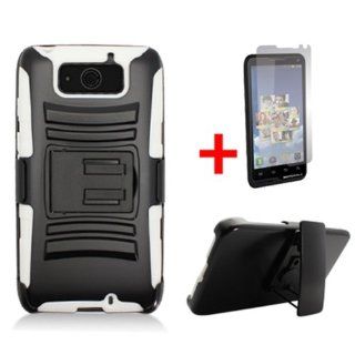 MOTOROLA DROID ULTRA XT1080 BLACK WHITE HYBRID ARMOR KICKSTAND COVER BELT CLIP HOLSTER CASE + SCREEN PROTECTOR from [ACCESSORY ARENA]: Cell Phones & Accessories