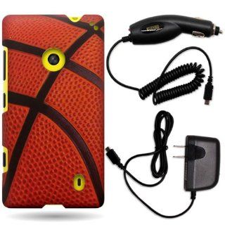 CoverON Nokia Lumia 521 Hard Plastic Slim Case Bundle with Black Micro USB Home Charger & Car Charger   Brown Black Basketball Cell Phones & Accessories